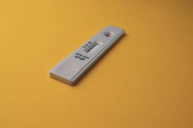COVID-19 için hızlı test kullanarak negatif test sonucu. Hızlı antikor testi. Antijenlerin COVID-19 hastalığını tespit etmek için laboratuvar antikor testleri yapıyor..