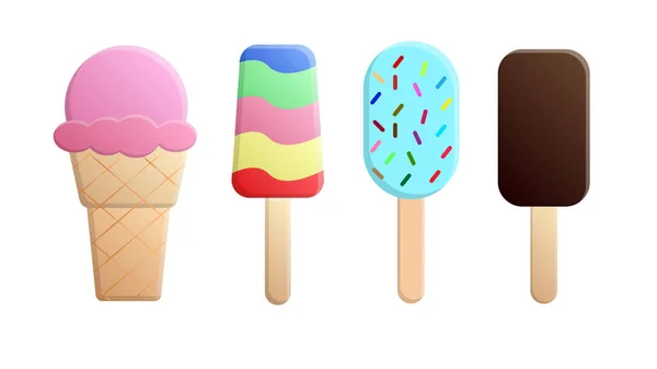 Set Helados Aislados Sobre Fondo Blanco Fondo Colorido Verano Sabrosa — Vector de stock