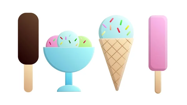 Colección Helados Helado Con Frutas Chocolate Ilustración Vectorial Estilo Acuarela — Archivo Imágenes Vectoriales