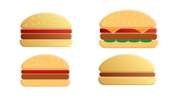 Ingredientes Vectoriales Para Hamburguesa Clásica Aislada Blanco Ingredientes Bollo Chuleta — Vector de stock