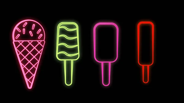 Glow Signboard Different Ice Cream Frozen Fruit Sorbet Sundae Popsicle — стоковий вектор
