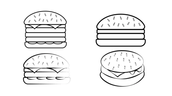 Burger Ikonok Beállítva Vázlatos Készlet Burger Vektor Ikonok Web Design — Stock Vector