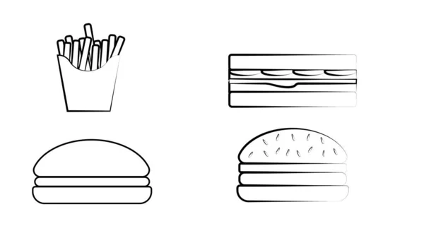 Set Comida Rápida Ilustración Vectorial Dibujada Mano Hamburguesa Hamburguesa Con — Archivo Imágenes Vectoriales