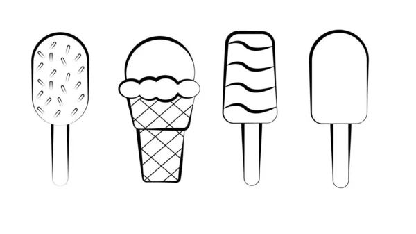 Ensemble Crème Glacée Trois Pièces Style Gravé Main Illustration Vectorielle — Image vectorielle