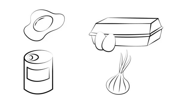 Definir Linha Ovo Galinha Cebola Balde Molhar Pode Ícone Vetor — Vetor de Stock