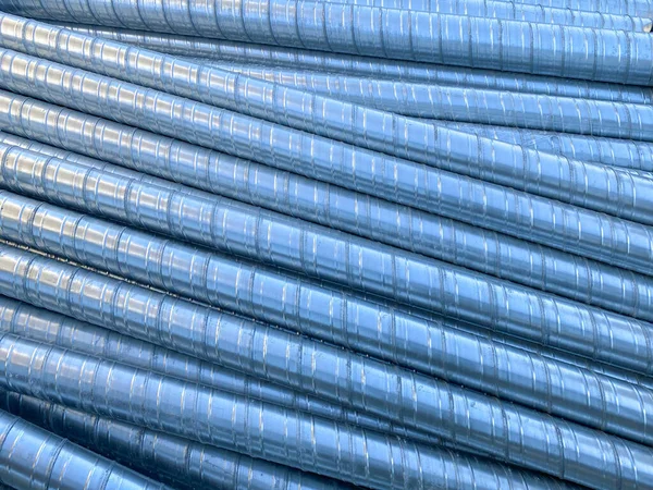 Tubos Aço Inoxidável Industriais Metal Brilhante Para Ventilação Canteiro Obras — Fotografia de Stock