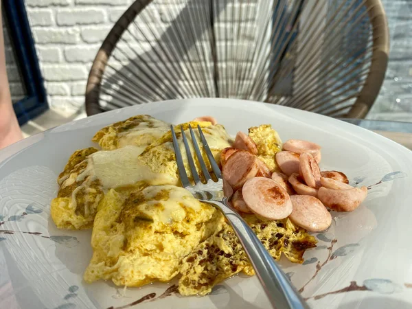 Omelette Mista Fungo Sucuk Frittata Con Insalata Concetto Cibo Sano — Foto Stock