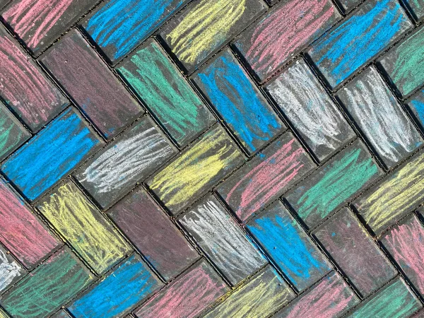 Textuur Van Vloeroppervlakte Van Bestrating Platen Geschilderd Met Heldere Veelkleurige — Stockfoto