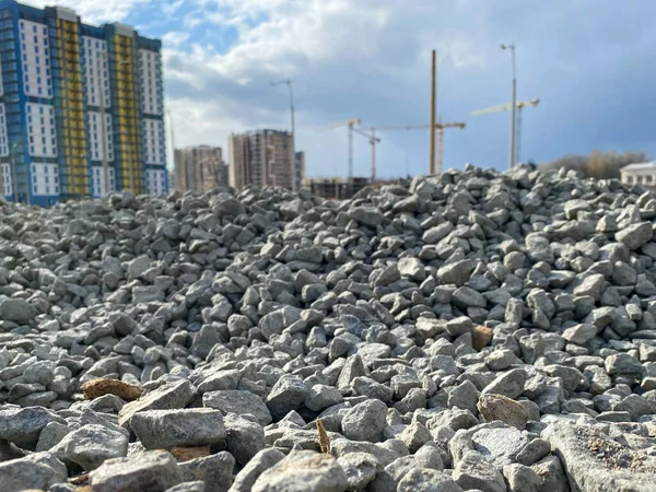 Grandes Piedras Grises Escombros Construcción Carreteras Industriales Una Vista Nuevos — Foto de Stock