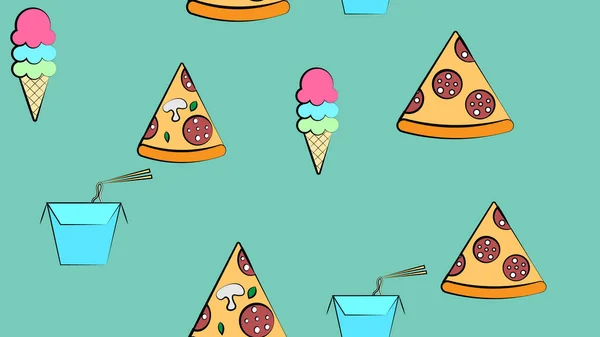 Patrón Sin Fin Sin Fisuras Diferentes Deliciosas Pizzas Calientes Abundantes — Vector de stock