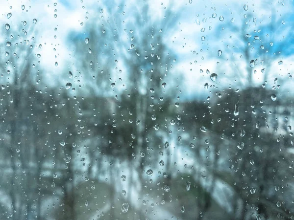 Schöne Oberflächentextur Aus Nassem Transparentem Glas Einem Fenster Mit Sauberen — Stockfoto