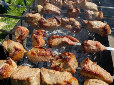 Çılgınca Lezzetli Kebap Açık havada Ateşe Hazırlanıyor.