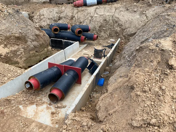 Grandi Tubi Industriali Moderni Polietilene Plastico Grande Diametro Trovano Una — Foto Stock