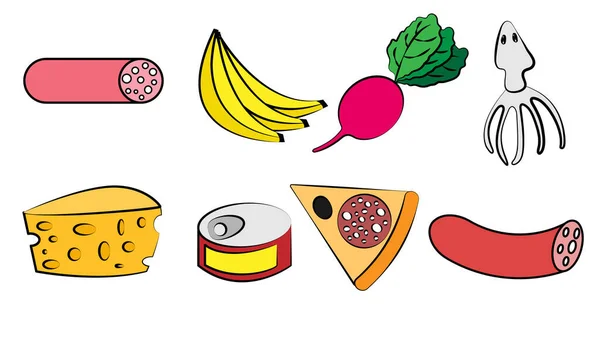 Ein Satz Von Acht Symbolen Für Köstliche Speisen Und Snacks — Stockvektor