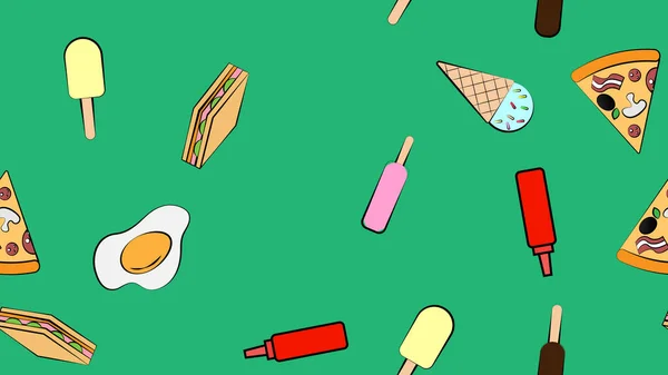 Sans Fin Vert Motif Sans Couture Délicieux Aliments Snacks Icônes — Image vectorielle