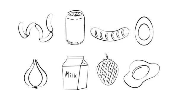 Schwarz Weißes Set Mit Acht Symbolen Köstlicher Speisen Und Snacks — Stockvektor