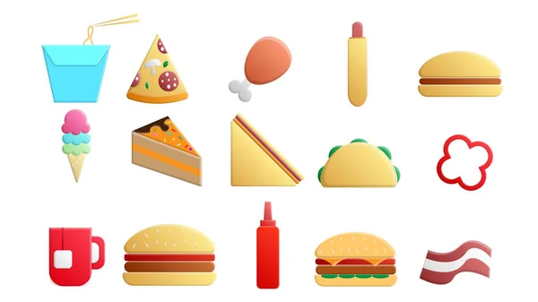 Set Von Symbolen Köstlicher Speisen Und Snacks Für Ein Café — Stockvektor