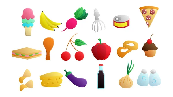 Set Von Symbolen Für Köstliche Speisen Und Snacks Für Ein — Stockvektor