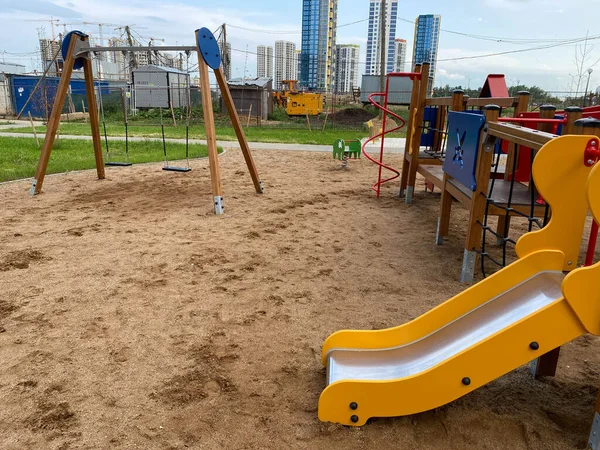 Children New Modern Sports Playground Various Activities Games Swings Slides — Stock Photo, Image