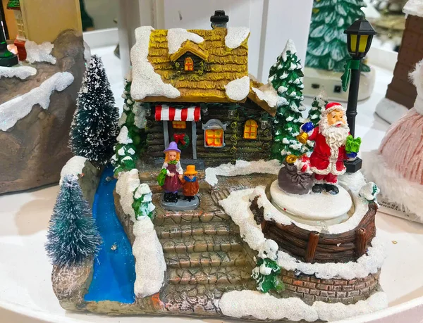 Natale Capodanno Vacanze Concetto Piccole Case Carine Decorative Nella Neve — Foto Stock