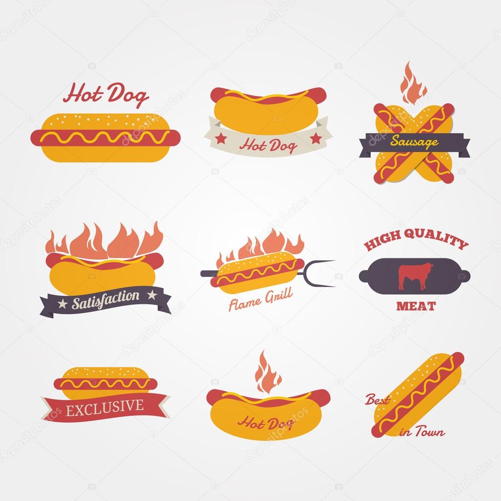 Hot dog flat design vintage label