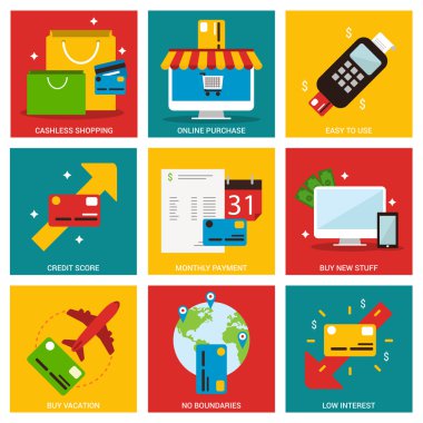 Kredi kartları dokuz düz öğeleri kavramı