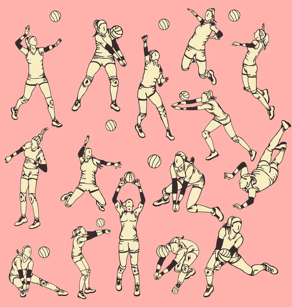 Femme Volley Ball Action Sport — Image vectorielle