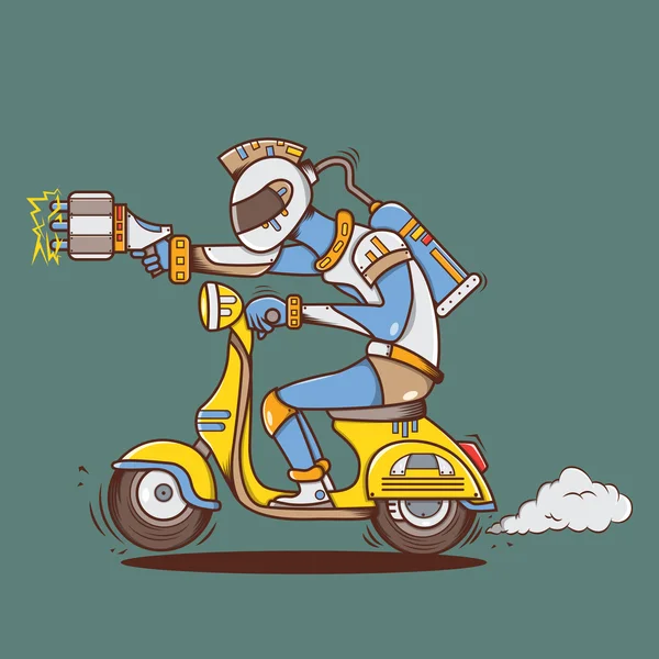 Pistola láser grande alien con vespa amarilla — Vector de stock