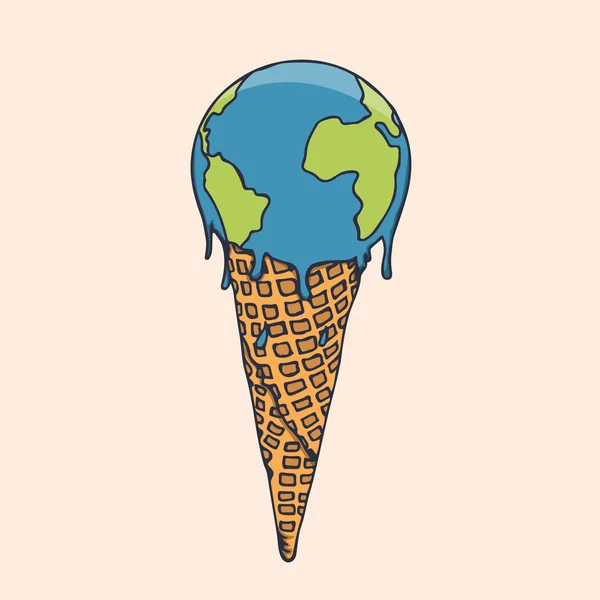 Crème Cone opslaan het Concept van de Poster planeet aarde — Stockvector