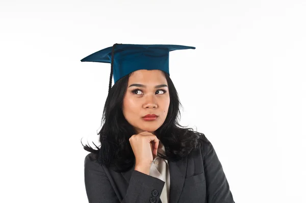 Afgestudeerde vrouw verwarrend haar toekomstige carrière — Stockfoto