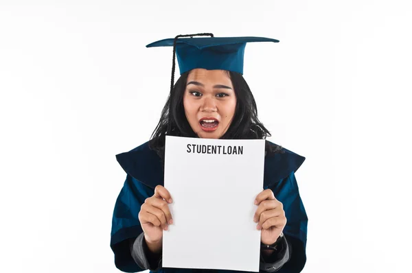Female student unhappy with her student loan — Stock Photo, Image