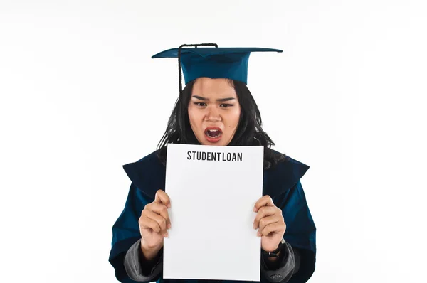Female student unhappy with her student loan — Stock Photo, Image