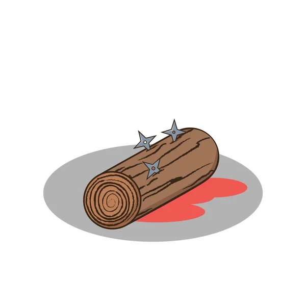 Izolované kreslený dřevo a shuriken ninja tělo — Stockový vektor