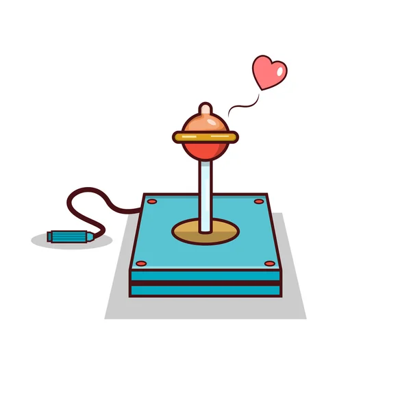 Joystick cartone animato isolato con preservativo per sex symbol sicuro — Vettoriale Stock