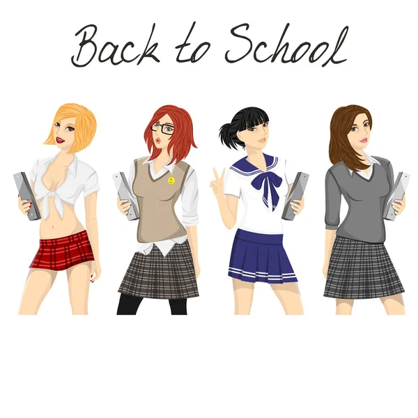 Fashionable school girl vector pack — Stock Vector