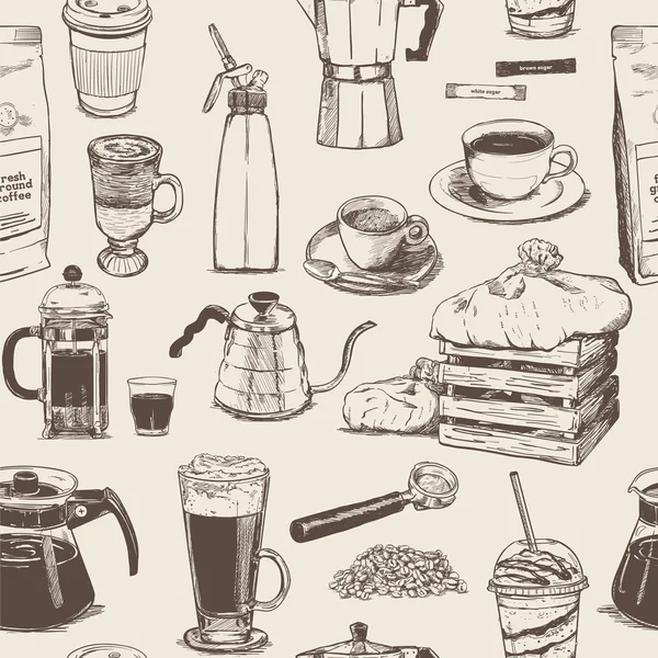 Caffè collezione modello senza soluzione di continuità — Vettoriale Stock