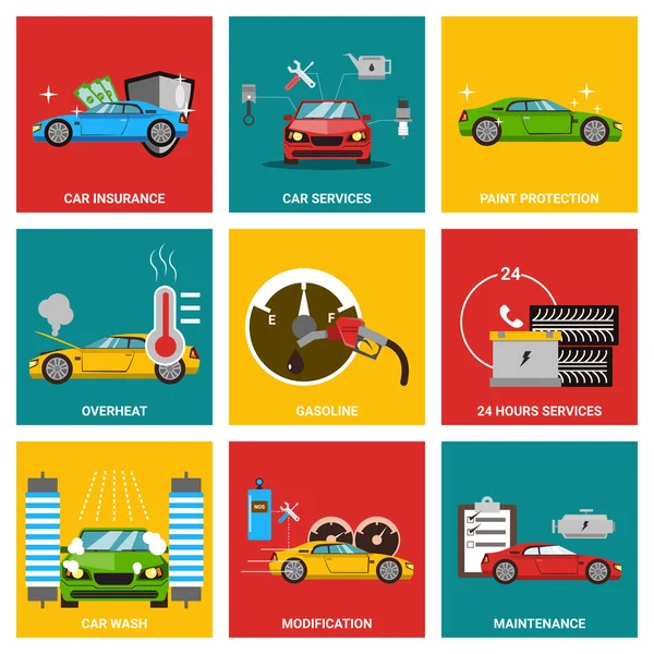 Conjunto de iconos de diseño plano coche — Archivo Imágenes Vectoriales