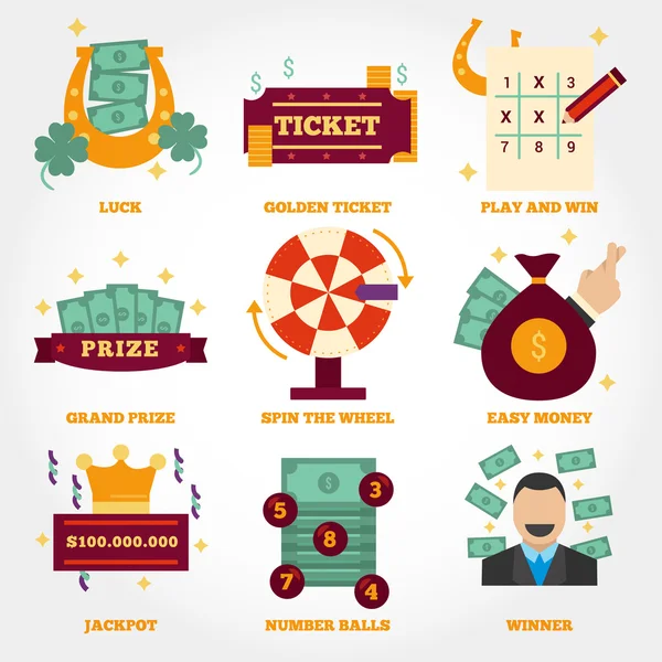 Loterij platte ontwerp icoon collectie — Stockvector
