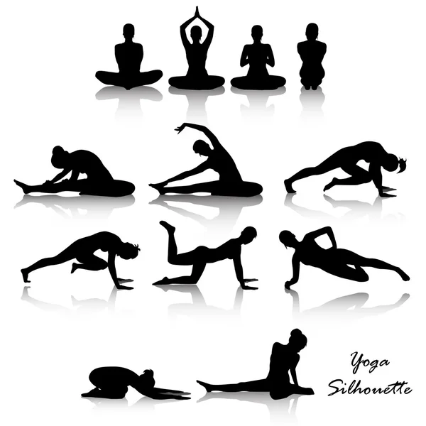 Juego de silueta de posición de yoga — Vector de stock