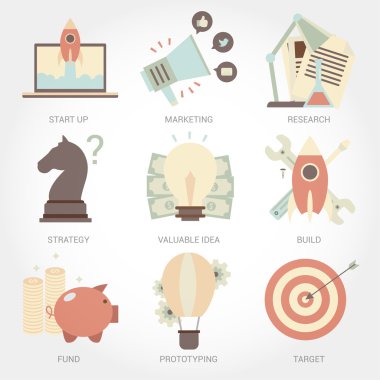 Girişimcilik düz Tasarım Icon set