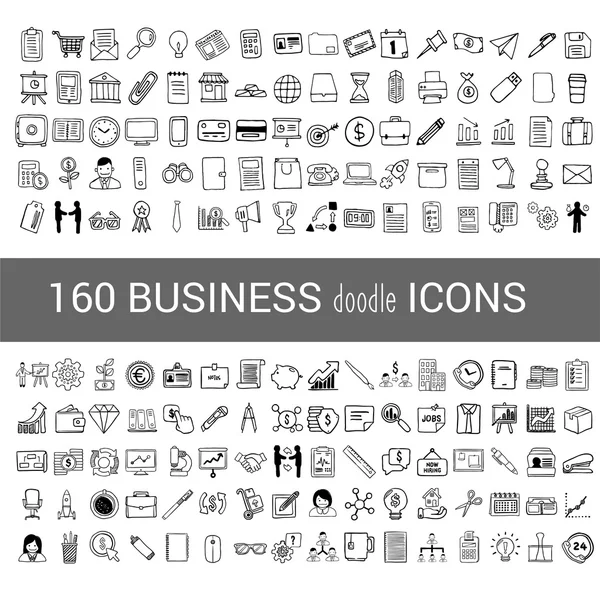 160 business doodle icon per la tua infografica — Vettoriale Stock