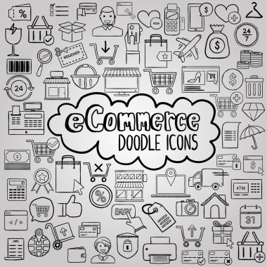 E ticaret doodle simgeler koleksiyonu