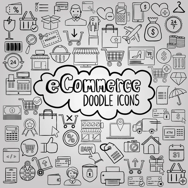 E commerce doodle pictogrammen collectie — Stockvector