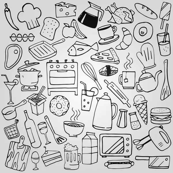 Keuken doodles collectie set — Stockvector