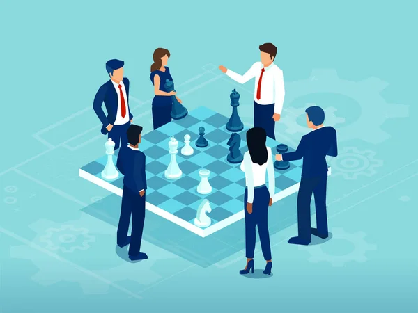 Vector Businessmen Women Playing Chess Game Brainstorming Strategy Success — Image vectorielle