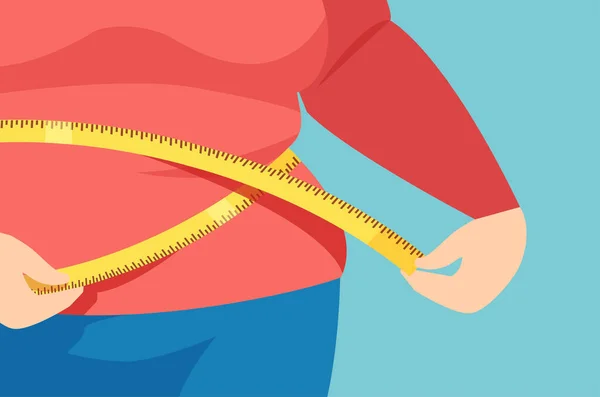 Vector Overweight Female Measuring Her Waistline — Stock Vector