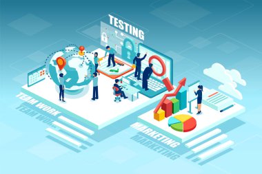 Ticari büyüme stratejisi üzerinde takım olarak çalışan iş adamlarının vektörü 