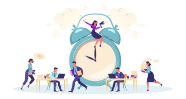 Ofis çalışanlarının temsilcisi. İş adamları, patron gözetiminde bir ofiste çalışmakla meşgul. Zaman yönetimi kavramı