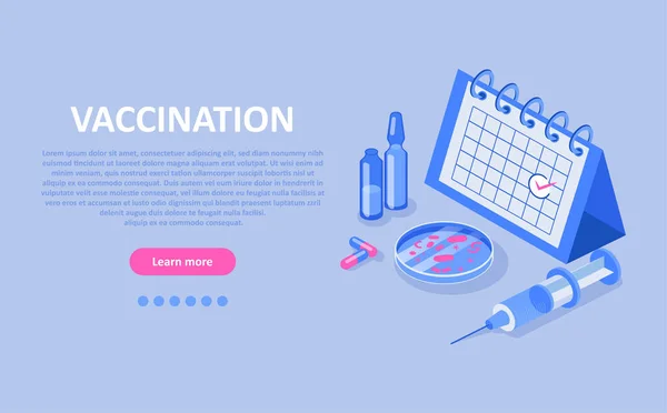 Vaccinationskoncept Vektor För Injektionsflaskor Spruta Och Kalender — Stock vektor