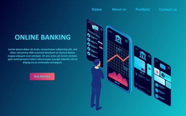 Bir iş adamının mali işlerini yürütmek için mobil bankacılık uygulamasını kullanması 